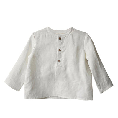 Camisa Infantil Cuello Abierto Manga Larga en Algodón y Lino - Image 5
