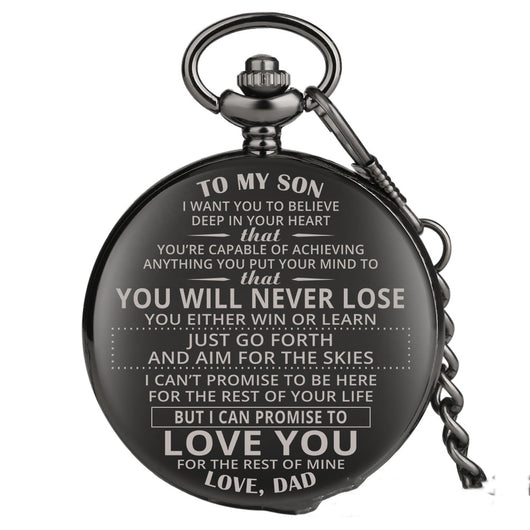 Reloj de Bolsillo Conmemorativo 'Para Mi Hijo' con Grabado de Moda Europea y Americana - Image 7