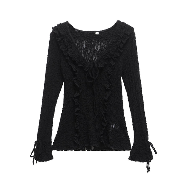 Blusa Ajustada de Encaje con Mangas Largas para Primavera y Verano