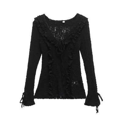 Blusa Ajustada de Encaje con Mangas Largas para Primavera y Verano - Image 2
