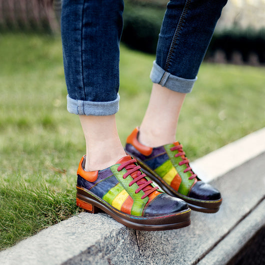 Zapatos de Cuero para Mujer con Costuras de Color y Diseño Primaveral - Image 9