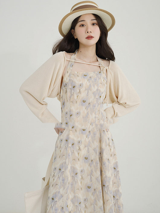 Vestido Chifón Escote Halter con Estampado Acuarela y Espalda Abierta - Image 10
