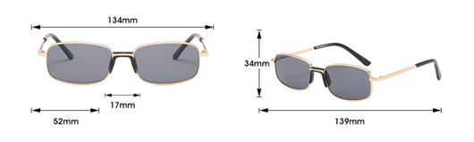 Vintage gold-colored metal frame sunglasses with light blue rectangular lenses and black temple tips. - Image 9