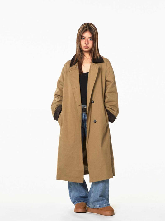 Abrigo Trench Casual Holgado con Contraste de Colores y Solapas - Image 4