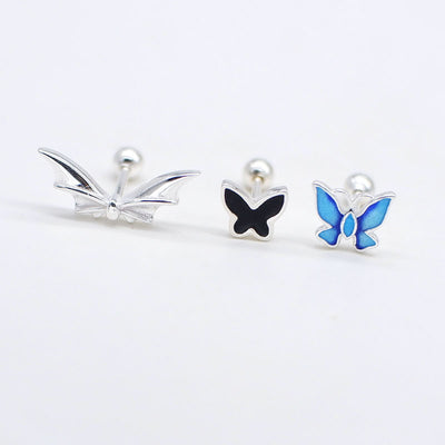Aretes Mariposa Azul con Tornillo para Mujer - Image 3