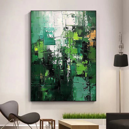 Cuadro Abstracto Paisaje Verde Pintura Hecha a Mano Minimalista Texturizado - Image 9