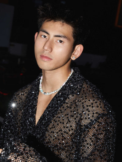 Camisa de Manga Larga con Lentejuelas Plateadas y Detalles Calados para Hombre - Image 11