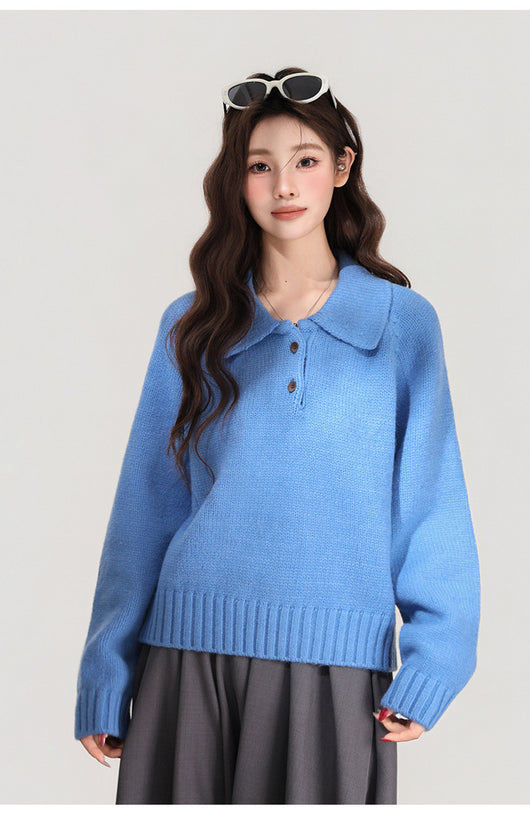 Suéter Tejido Azul con Solapa para Mujer - Image 10