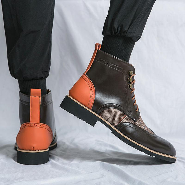 Botas Brogue de Cuero Vintage Estilo Británico para Hombre