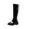 Botas Altas de Charol Azul con Plataforma y Tacón Grueso