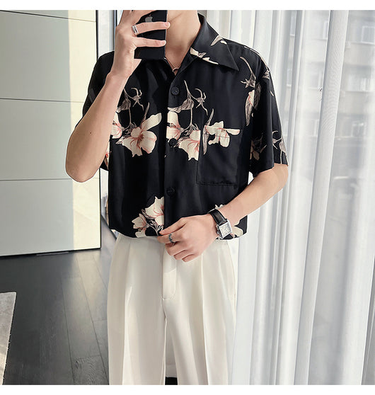 Camisa Floral Ligera con Drapeado para Hombre - Verano - Image 4
