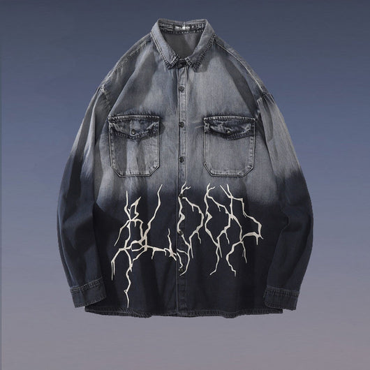 Chaqueta Camisa Suelta Degradado Rayo Manga Larga - Image 6