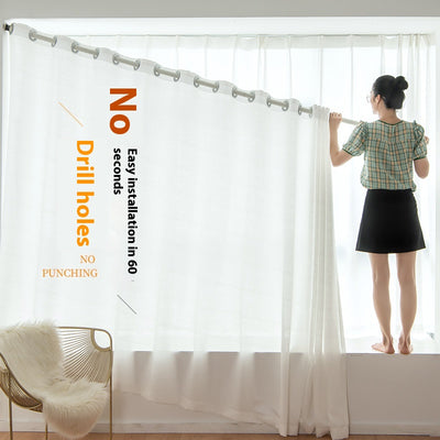White translucent thickened sunscreen curtain made of hemp yarn with grommet top, hanging in a modern window. - Image 3