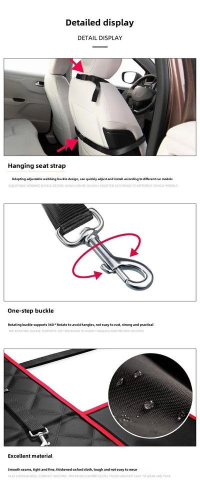 Black quilted pet car seat booster with adjustable straps and a leash attachment, designed for front seat use. - Image 9