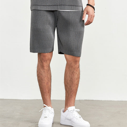 Pantalones Cortos Casuales Holgados con Cintura Elástica y Pliegues para Hombre
