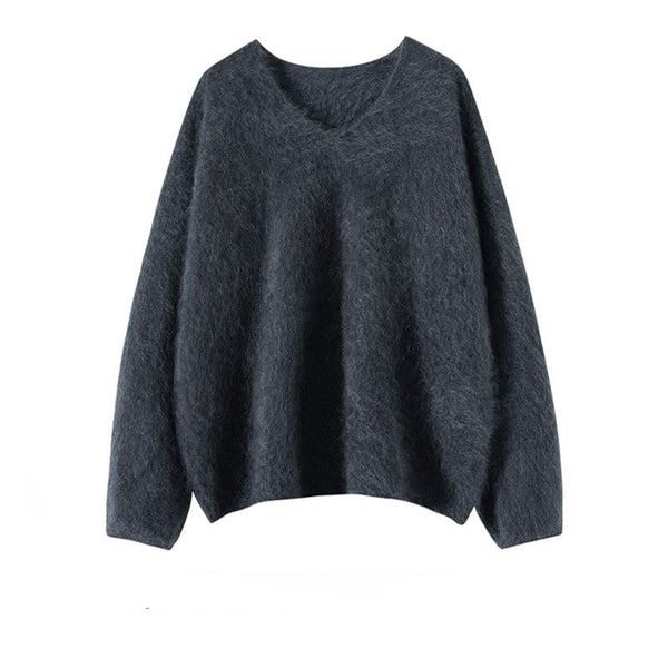 Suéter Holgado de Cuello V para Otoño e Invierno - Suave y Cómodo
