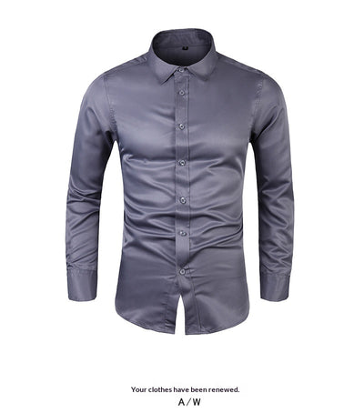 Camisa de Negocios Manga Larga Talla Grande Cuello Solapa Color Sólido para Hombre - Image 16