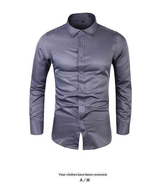 Camisa de Negocios Manga Larga Talla Grande Cuello Solapa Color Sólido para Hombre - Image 16