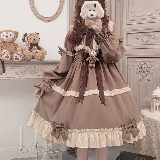 Vestido Lolita Soft Girl para Fiesta de Té con Osito de Peluche