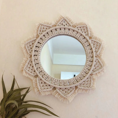 Espejo Decorativo Escandinavo Girasol - Tapiz Hecho a Mano con Anillo de Cosmético - Image 14