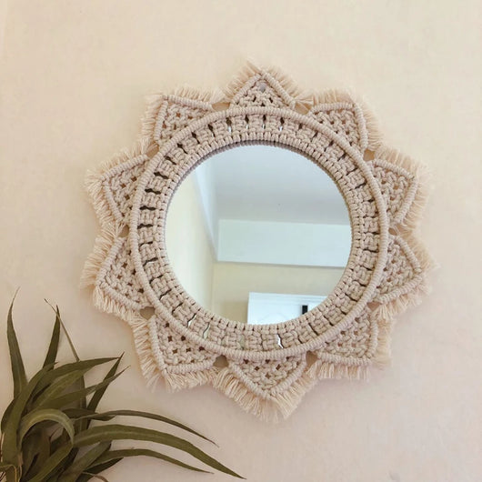 Espejo Decorativo Escandinavo Girasol - Tapiz Hecho a Mano con Anillo de Cosmético - Image 14