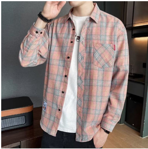 Camisa Cuadriculada Hombre Manga Larga Estilo Coreano Moderno - Image 6