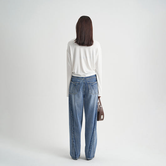 Pantalones Vaqueros Azul Desteñido Holgados Premium para Mujer - Image 4