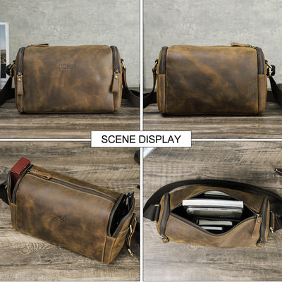 Bolso Mensajero de Cuero Crazy Horse Retro para Hombre - Image 4