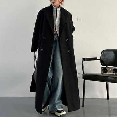 Abrigo de Lana Negro Mujer Oversized Grueso