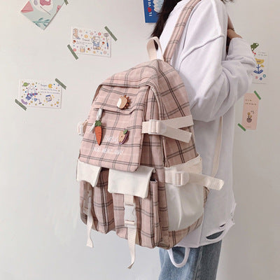 Mochila Escolar Coreana de Gran Capacidad Estilo Preppy Cuadriculada - Image 10