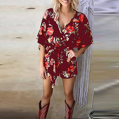 Jumpsuit Suelto con Cuello V, Mangas Estampadas y Cordones - Image 9