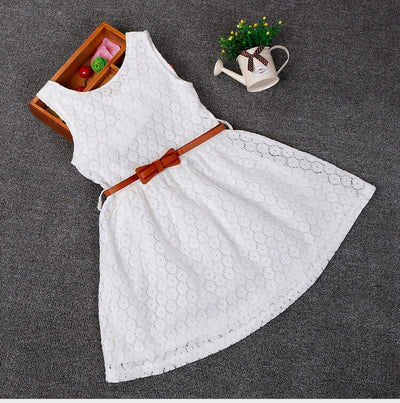Vestido Princesa Niña con Chaleco de Encaje Calado y Cinturón - Image 4