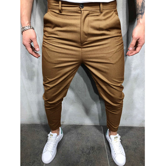 Pantalones Casuales Slim Fit en Tela Tejida Color Sólido para Hombre - Image 22