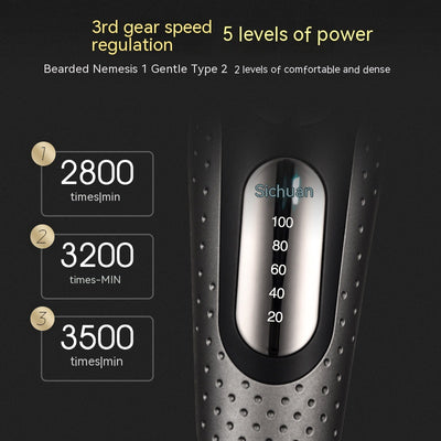 Black and silver men's electric shaver with a three-bit floating head and LED battery display. - Image 4
