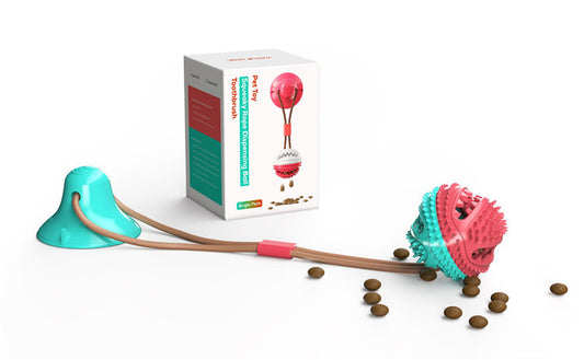 Pink and teal spiky pet molar toy with a suction cup base, designed for chewing and teeth cleaning. - Image 2