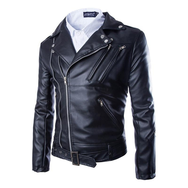 Abrigo de Cuero Slim Fit con Solapa