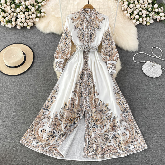Vestido Hada Estampado con Cuello Solapa y Mangas Abullonadas - Image 9