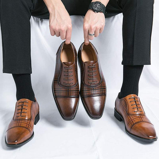 Zapatos de Cuero Ejecutivos Estilo Británico Punta Cuadrada Transpirables