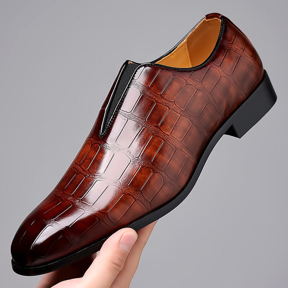 Leather Casual Shoes with Stone Pattern - Comfortable and Breathable