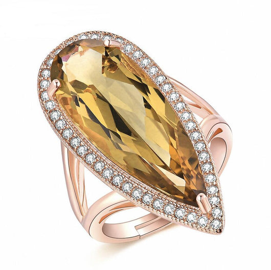 Anillo de Plata 925 con Citrino Natural en Forma de Gota - Joya Fina para Mujer