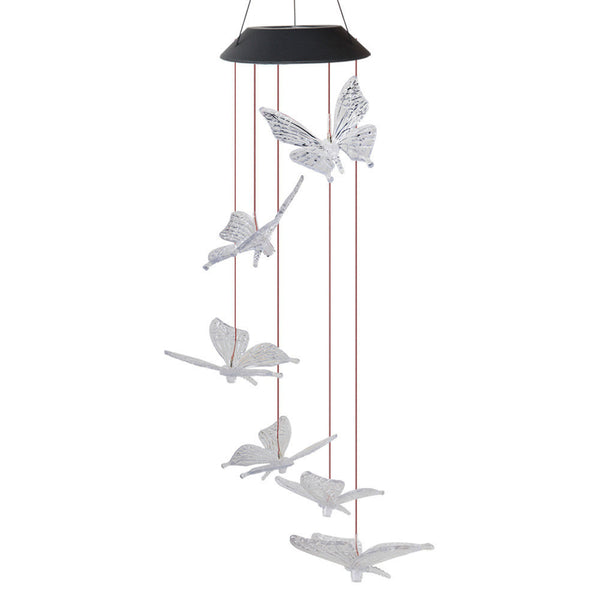 Lámpara Solar Decorativa con Cambio de Color - Carillón de Viento Cristal Colibrí y Mariposa - Image 7
