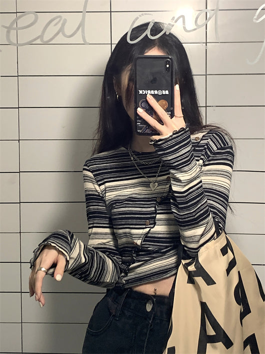 Top Cropped a Rayas Estilo Hip Hop Otoño para Mujer - Image 12