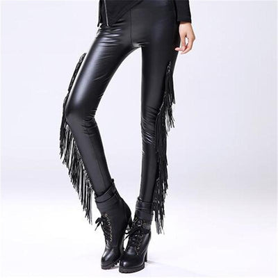 Leggins de Cuero Sintético con Borlas Estilo Texano