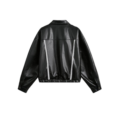 Chaqueta de Solapa Negra con Encaje y Bordado Love Number para Mujer - Image 3