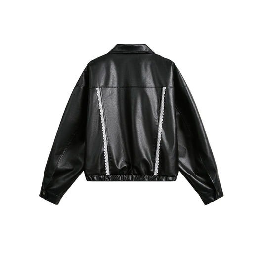 Chaqueta de Solapa Negra con Encaje y Bordado Love Number para Mujer - Image 3