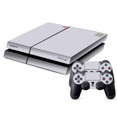 Light grey vinyl skin set for PS4 console and two controllers, featuring a sleek, solid color design.