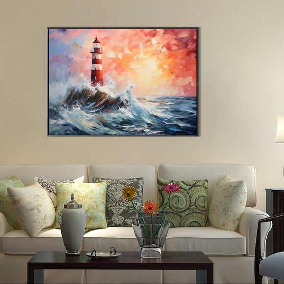 Cuadro Abstracto Moderno Faro en Lienzo - Arte Decorativo Enrollado sin Marco