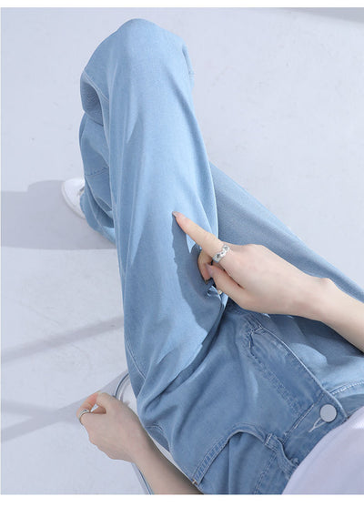 Pantalones Lyocell Rectos Cintura Alta Efecto Seda Pierna Ancha - Image 27