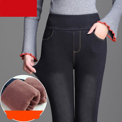 Jeans Elásticos de Cintura Alta con Terciopelo Grueso para Mujer - Image 14
