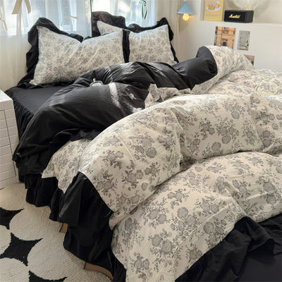 Juego de Cama Algodón Lavado Encaje Tulipán Estilo Coreano 4 Piezas - Image 12
